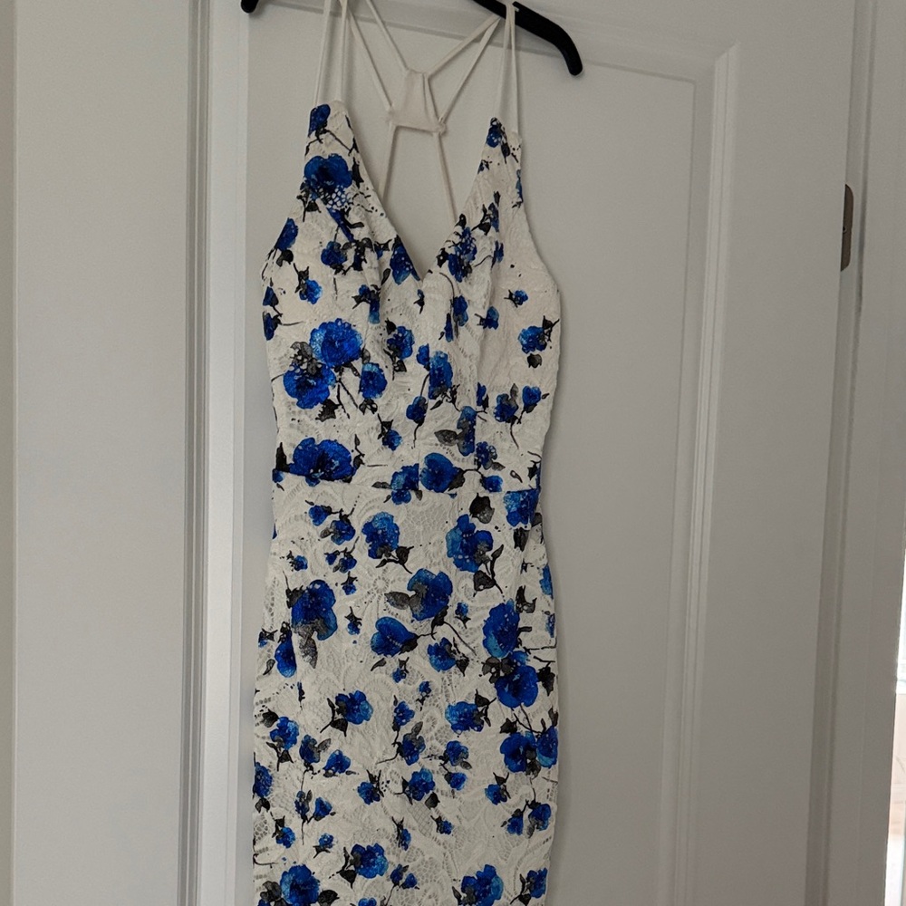 B Darlin White and Blue Floral Mini Dress